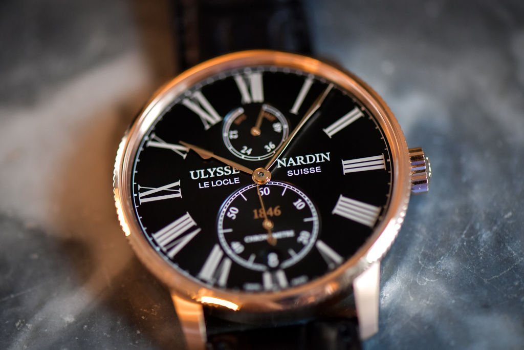 雅典表(Ulysse Nardin)Marine 1846腕表。(Harold Cunningham/Getty Images for Ulysse Nardin)